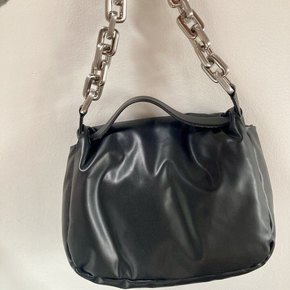 Simon Miller Black Leather Shoulder Bag with Silver Chain Handle - Picture 7 of 15